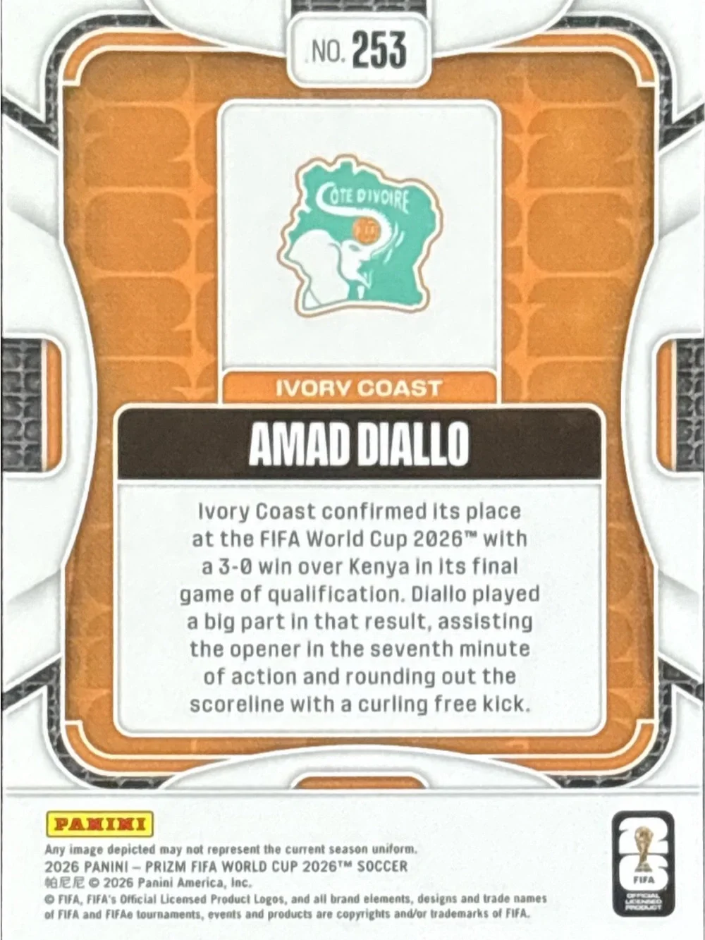 Panini Prizm Ivory Coast Amad Diallo Soccer Card